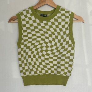 Wild Fable Olive and White Checkered Tank Top